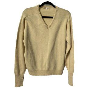 Vintage Kambern Sweater Womens L Orlon Wool Yellow V-neck 60s 70s Knit Pullover